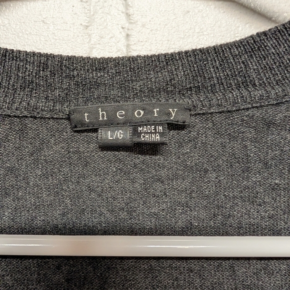 THEORY (Large) Cotton Cashmere Blend Button V-neck Cardigan Sweater - Picture 2 of 7